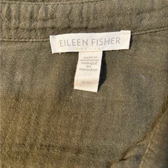Eileen Fisher 100% Organic Cotton Gauze Tunic Top Olive Green Size M - Picture 3 of 4